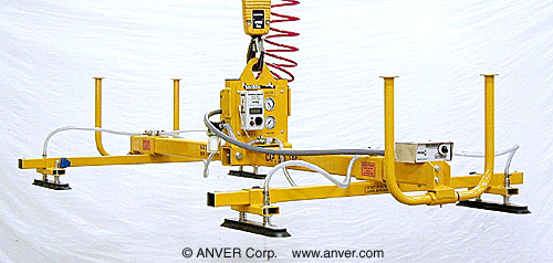 ANVER Four Pad Air Powered Vacuum Lifter with Oval Cups and Special Generator Mount for Handling Non-Porous Materials 10 ft x 4 ft (3 m x 1.2 m) up to 500 lb (227 kg)